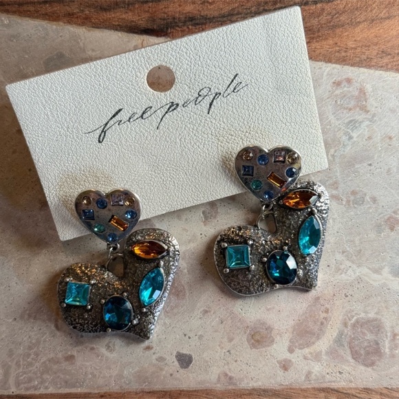 Free People My Everything Dangle Silver Metal Glass Earrings - Picture 2 of 6